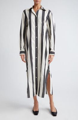 TOTEME Jacquard Stripe Long Sleeve Midi Shirtdress in Black/White