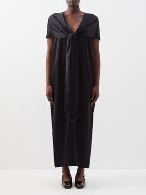 Toteme - Knot-front V-neck Satin Cape Dress - Womens - Black