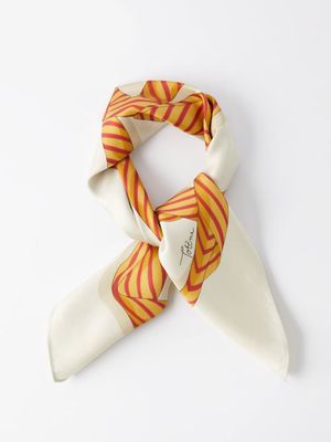 Toteme - Knotted-print Silk-twill Scarf - Womens - Orange Multi