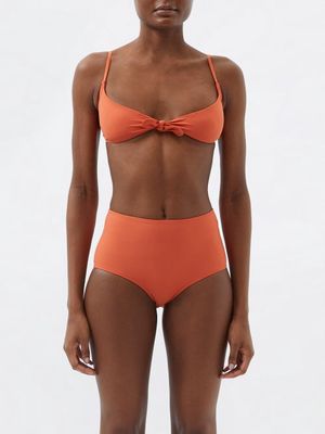 Toteme - Knotted Recycled-fibre Triangle Bikini Top - Womens - Rust Orange