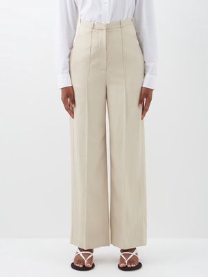 Toteme - Linen-blend Wide-leg Suit Trousers - Womens - Light Beige