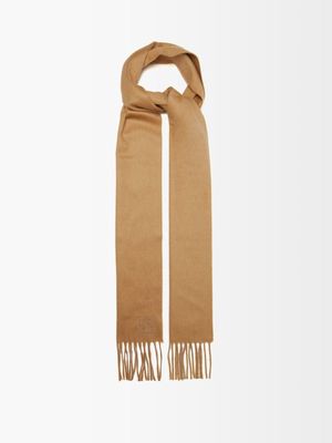 Toteme - Logo-embroidered Fringed Cashmere Scarf - Womens - Camel