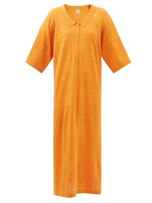 Toteme - Logo-pointelle Oversized T-shirt Dress - Womens - Orange