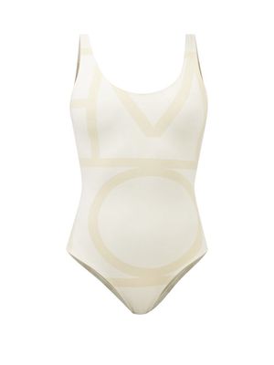 Toteme - Logo-print Scoop-neck Swimsuit - Womens - Beige