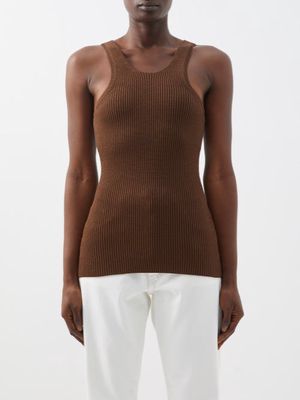 Toteme - Longline Ribbed Jersey Tank Top - Womens - Brown
