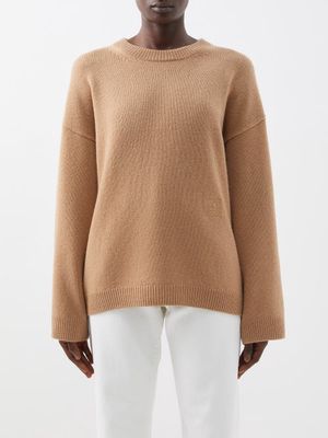 Toteme - Monogram-embroidered Wool-blend Sweater - Womens - Camel