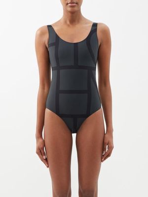 Toteme - Monogram-print Recycled-fibre Swimsuit - Womens - Black