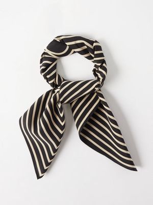 Toteme - Monogram Stripe-print Silk Scarf - Womens - Black Multi