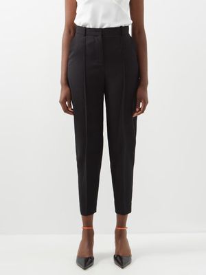Toteme - Pintucked Cropped Wool Tailored Trousers - Womens - Black