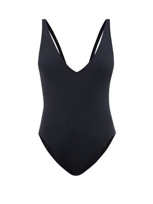 Toteme - Plunge-neck Recycled-fibre Blend Swimsuit - Womens - Black