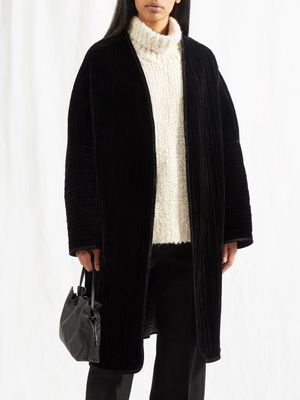 Toteme - Quilted-velvet Coat - Womens - Black