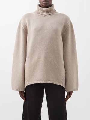 Toteme - Roll-neck Wool-blend Sweater - Womens - Beige
