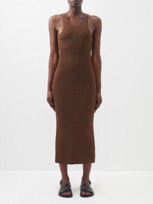 Toteme - Scoop-neck Ribbed Midi Dress - Womens - Brown