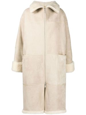 TOTEME shearling midi coat - Neutrals