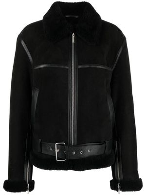 TOTEME shearling-trim zip-up suede jacket - Black
