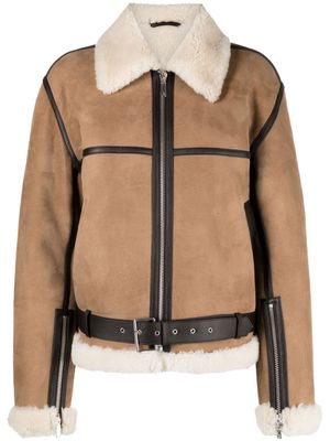 TOTEME shearling-trim zip-up suede jacket - Brown