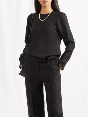 Toteme - Slouched-shoulder Crepe Long-sleeved Top - Womens - Black