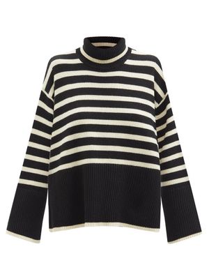 Toteme - Striped Roll-neck Wool-blend Sweater - Womens - Black Stripe