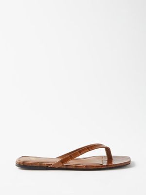 Toteme - The Flip Flop Croc-effect Leather Sandals - Womens - Caramel
