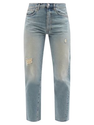 Toteme - Twisted-seam Distressed Straight-leg Jeans - Womens - Light Denim