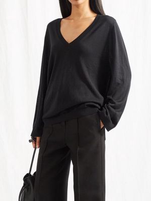Toteme - V-neck Knit Sweater - Womens - Black