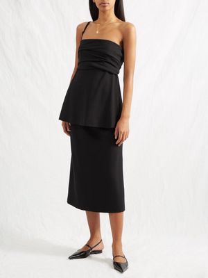Toteme - Wool-blend Crepe Midi Skirt - Womens - Black
