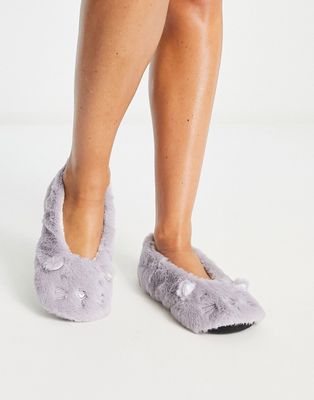 Totes fluffy cat ballet slipper in gray
