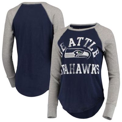 TOUCH BY ALYSSA MILANO Women's Touch Navy Seattle Seahawks Waffle Raglan Long Sleeve T-Shirt