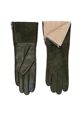 Touch Tech Shearling-Lined Leather Gloves