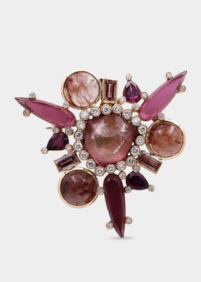 Tourmaline, Mother-of-Pearl, Rutilated Sunstone and Rhodolite Garnet Brooch-Pendant in 18K Gold