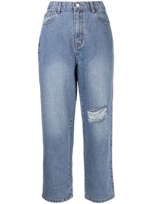 tout a coup distressed cropped high-waist jeans - Blue