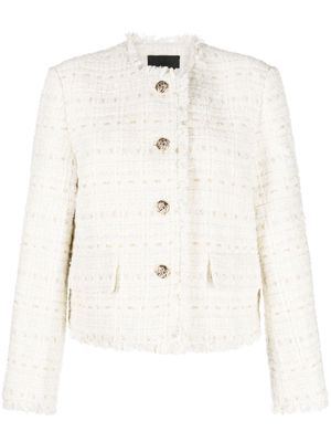 tout a coup embossed-button frayed tweed jacket - Neutrals
