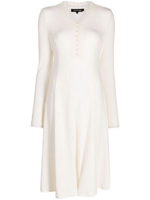 tout a coup embroidered-trim ribbed-knit flared dress - White