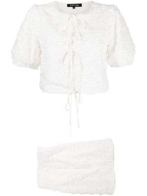 tout a coup frayed knitted top and skirt set - White