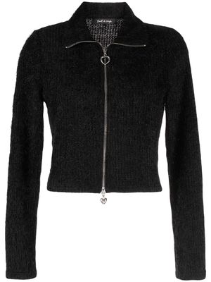 tout a coup heart zip-puller ribbed-knit cardigan - Black