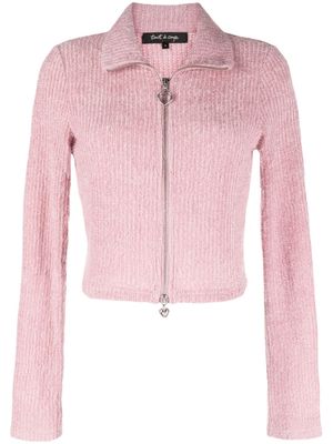 tout a coup heart zip-puller ribbed-knit cardigan - Pink