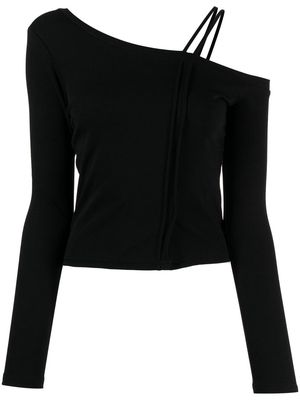 tout a coup long-sleeved one-shoulder top - Black