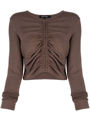tout a coup ruched long-sleeve crop top - Brown