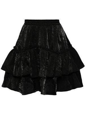 tout a coup ruffled velour miniskirt - Black