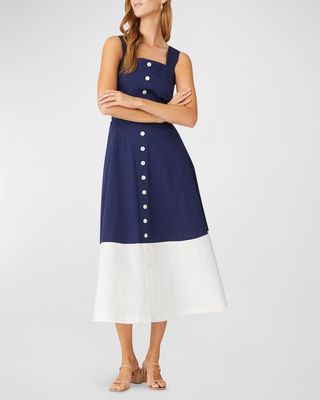 Tracee Colorblock Button-Front Midi Dress