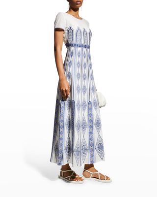 Tracey Geo Embroidered Cotton Voile Tea-Length Dress