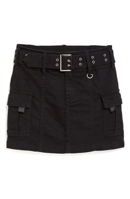 Tractr Belted Denim Cargo Skirt in Black
