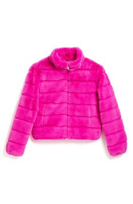 Tractr Kids' Faux Fur Jacket in Hot Pink