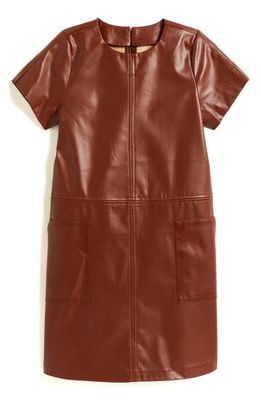 Tractr Kids' Faux Leather Shift Dress in Brown