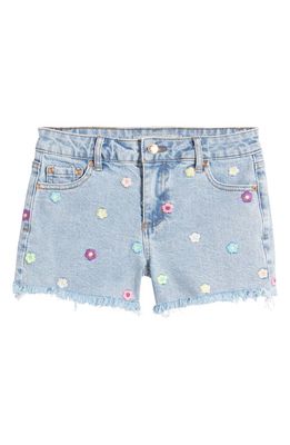Tractr Kids' Floral Embroidered Cutoff Denim Shorts in Indigo