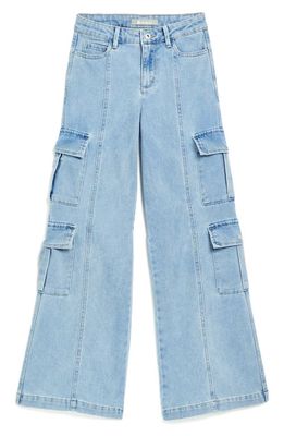 Tractr Kids' Wide Leg Cargo Jeans in Light Indigo