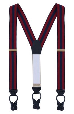 Trafalgar Balint Stripe Grosgrain Suspenders in Burgundy And Navy 