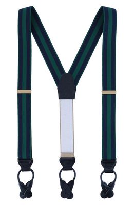 Trafalgar Balint Stripe Grosgrain Suspenders in Green And Navy 