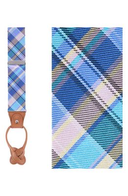 Trafalgar Sherwood Plaid Silk Suspenders in Blue Plaid
