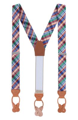 Trafalgar Sherwood Plaid Silk Suspenders in Cool Color Plaid